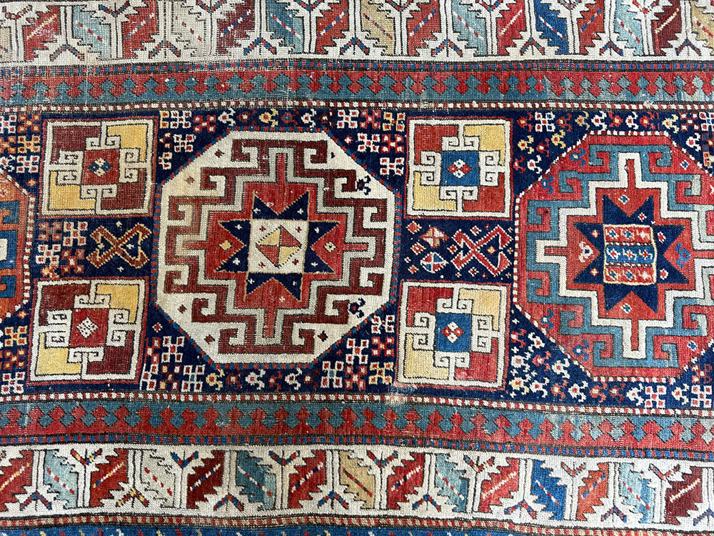 A Must See Collectible Genuine Late 19th Century Caucasian Kazak Runner Rug