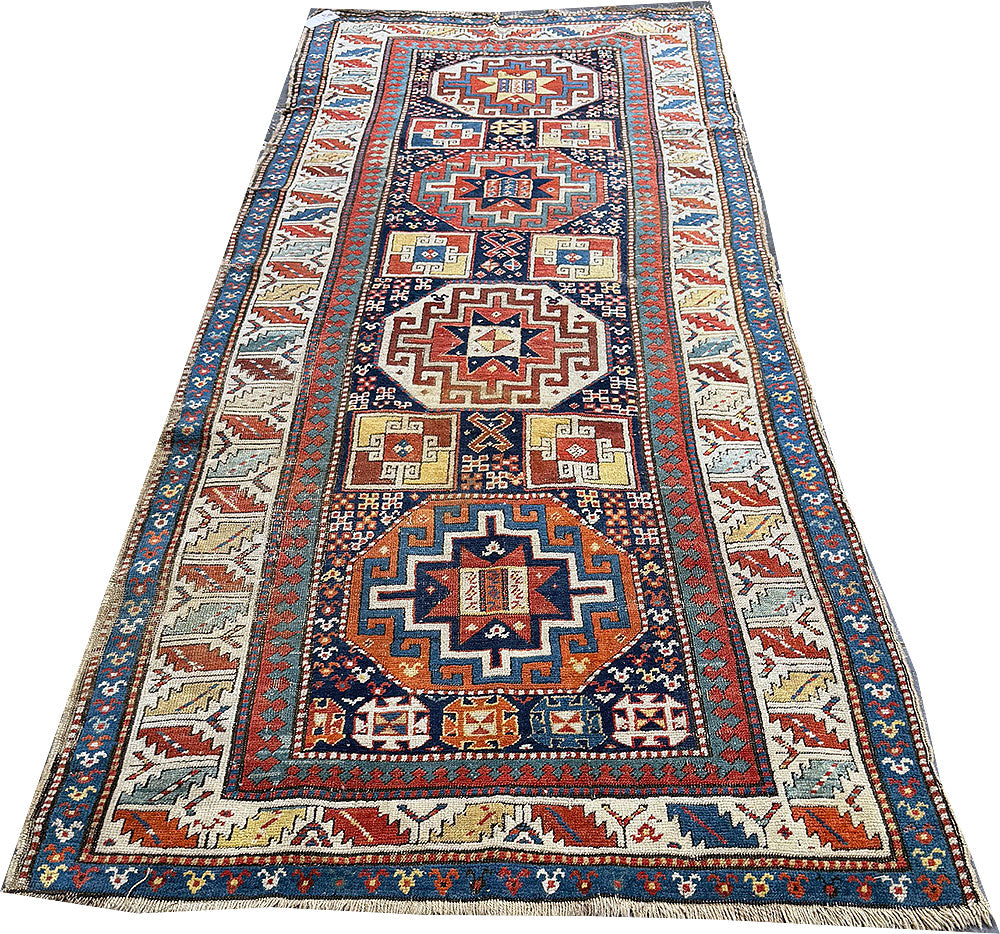 A Must See Collectible Genuine Late 19th Century Caucasian Kazak Runner Rug