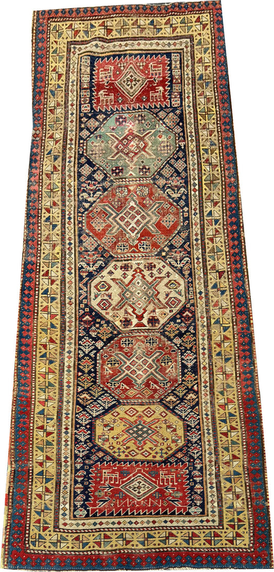 A Must See Late 19th Century Tribal Caucasian Kazak Runner Rug