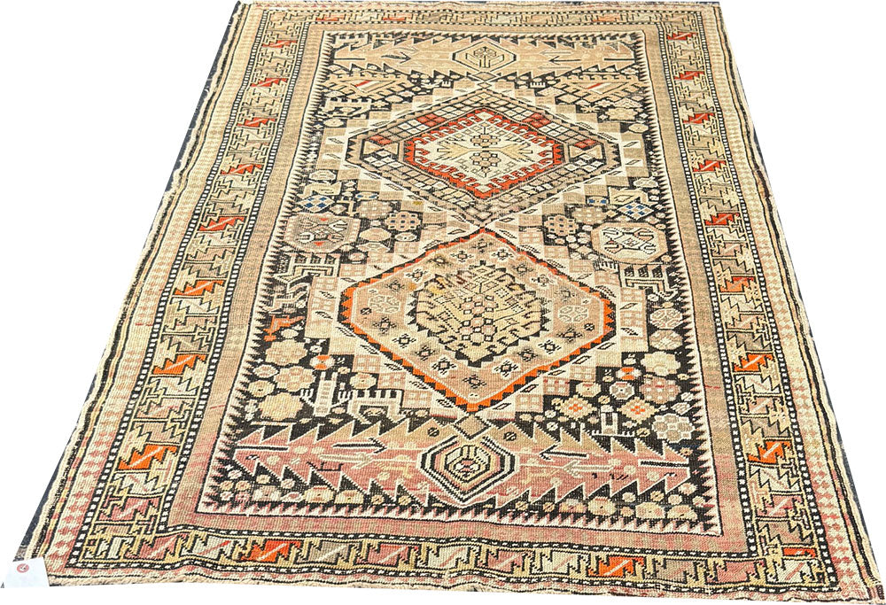 Antique Decorative Pale geometric Caucasian Area Rug Circa 1910