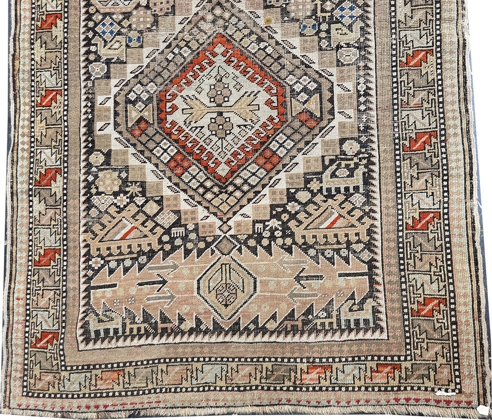 Antique Decorative Pale geometric Caucasian Area Rug Circa 1910