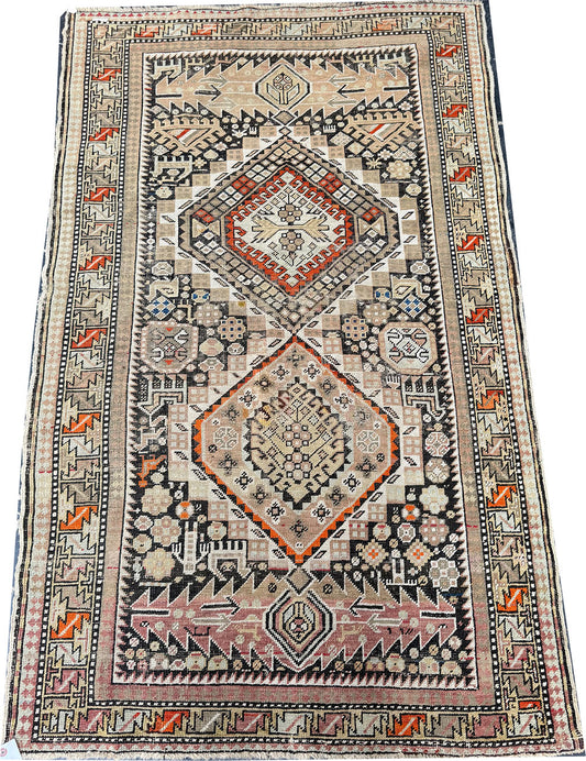 Antique Decorative Pale geometric Caucasian Area Rug Circa 1910