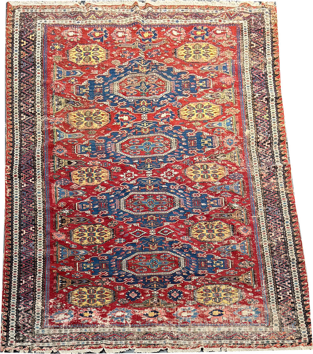 Share Antique 19th Century Worn Out Caucasian Kuba Soumak Area Rug