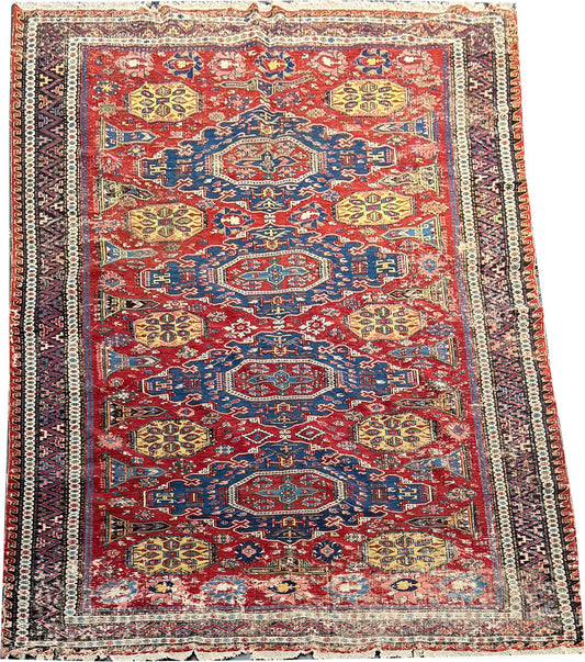 Share Antique 19th Century Worn Out Caucasian Kuba Soumak Area Rug