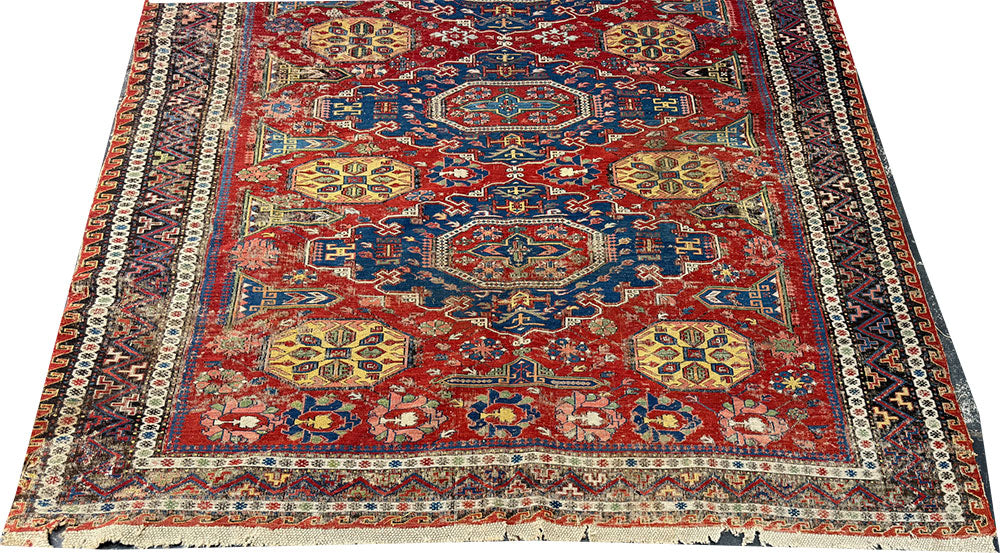 Share Antique 19th Century Worn Out Caucasian Kuba Soumak Area Rug