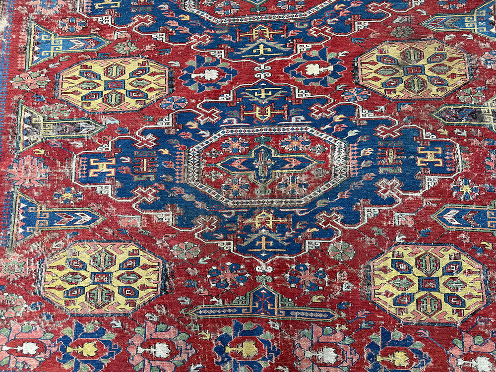 Share Antique 19th Century Worn Out Caucasian Kuba Soumak Area Rug