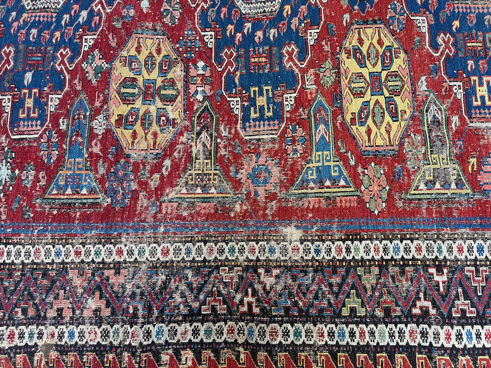 Share Antique 19th Century Worn Out Caucasian Kuba Soumak Area Rug