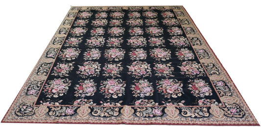 A Vintage 10' x 14' Flat Weave Needlepoint Rug