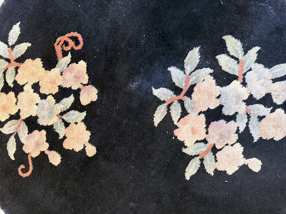 A Vintage 3' Round ABlack Ground Rt Deco Chinese Rug Rug Pro