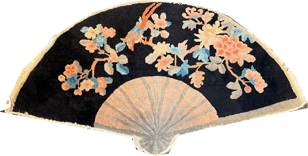 A Fabulous Antique Half Moon Shape Black Ground Entry Art Deco Chinese Rug