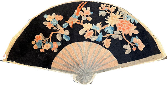 A Fabulous Antique Half Moon Shape Black Ground Entry Art Deco Chinese Rug