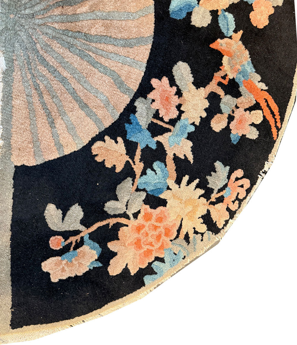 A Fabulous Antique Half Moon Shape Black Ground Entry Art Deco Chinese Rug