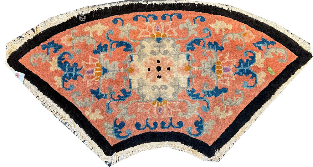 A Fabulous Antique Half Moon Shape Black Ground Entry Art Deco Chinese Rug