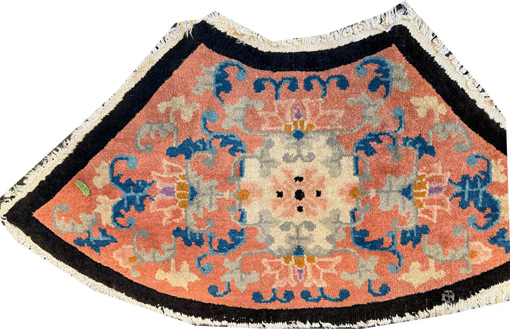 A Fabulous Antique Half Moon Shape Black Ground Entry Art Deco Chinese Rug