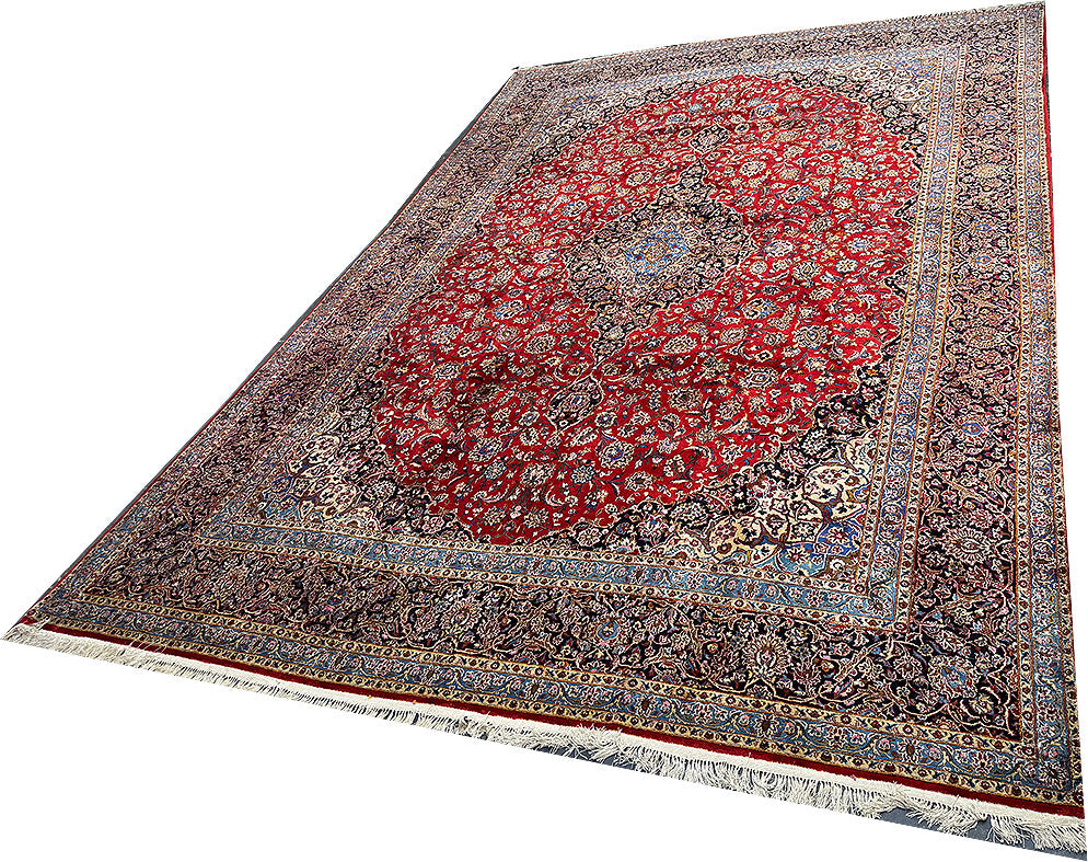 A Superb 100% Silk On Silk 10' x 14' Genuine Keshan Rug $4,999.00