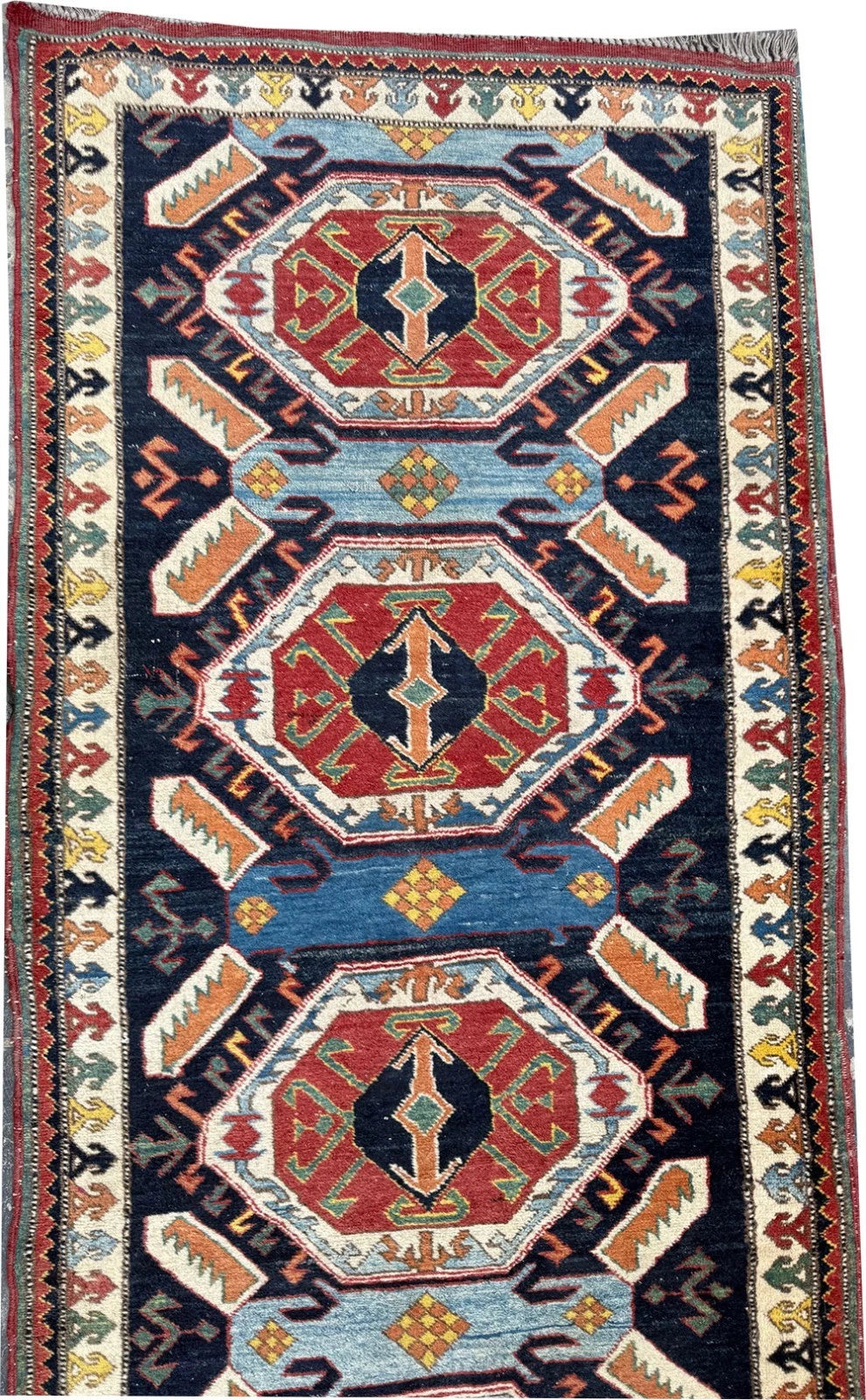 A Gorgeous Vintage Caucasian Seykhor Design Runner Rug
