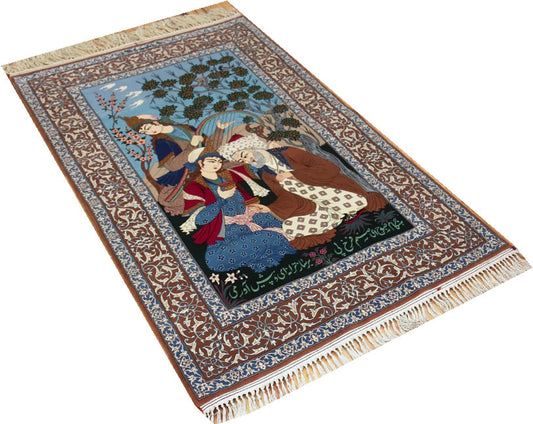 A Superb 1M knots Silk & Wool Signed Pictorial Persian Isfahan Rug