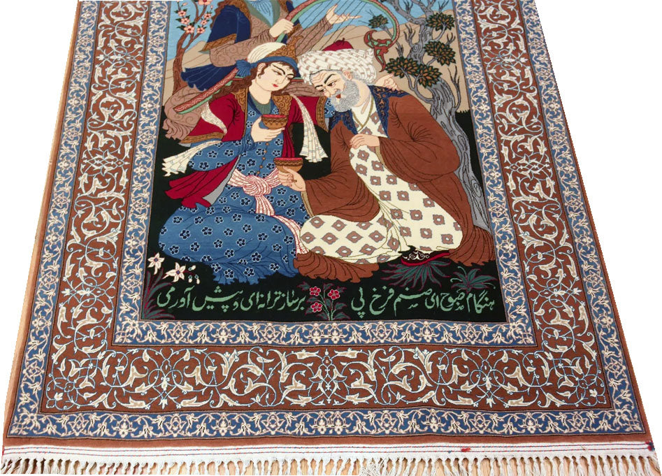 A Superb 1M knots Silk & Wool Signed Pictorial Persian Isfahan Rug