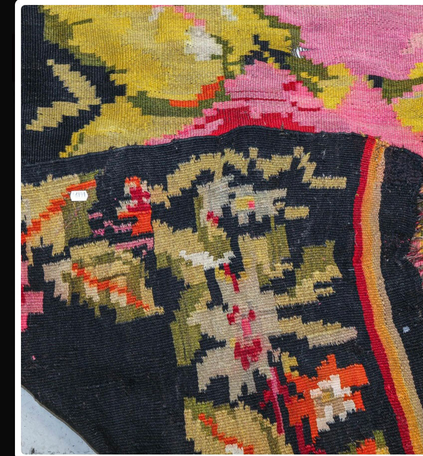 Gallery Size Signed & Dated Moldevian Bess Arabian F lat Weave Rug Circa 1930