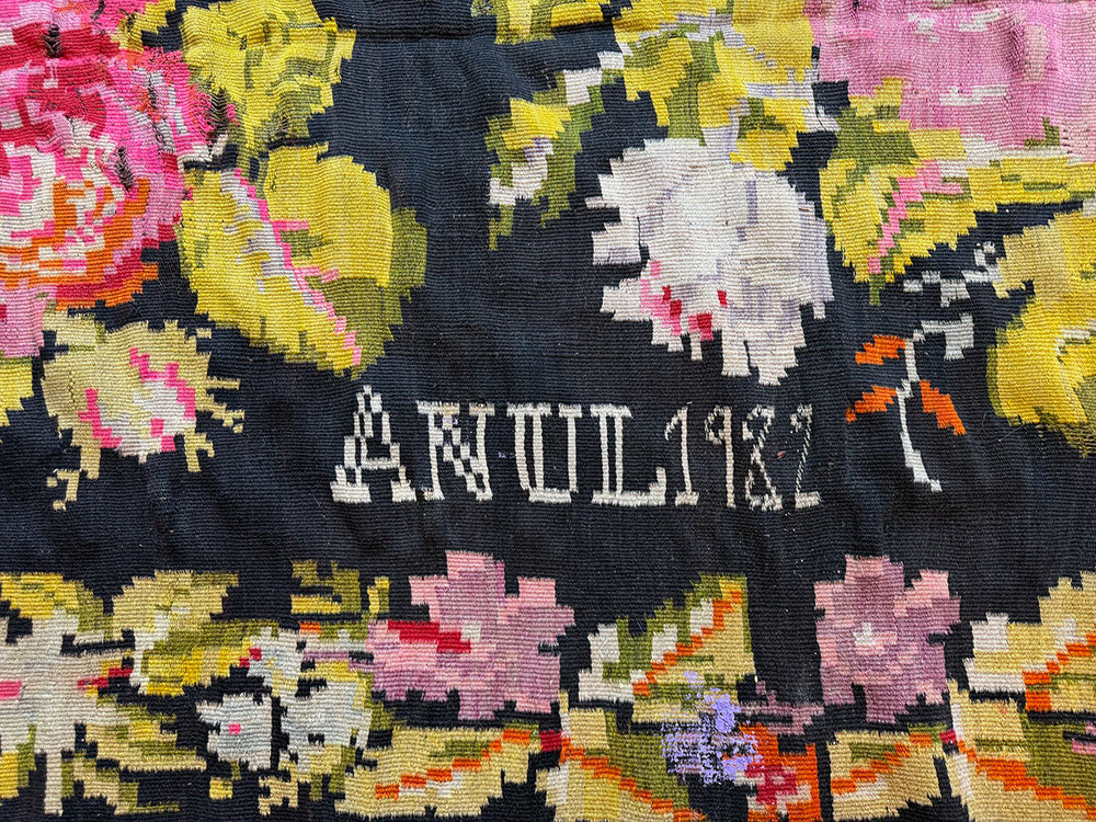 Gallery Size Signed & Dated Moldevian Bess Arabian F lat Weave Rug Circa 1930