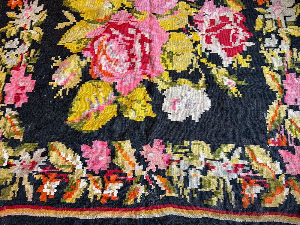 Gallery Size Signed & Dated Moldevian Bess Arabian F lat Weave Rug Circa 1930