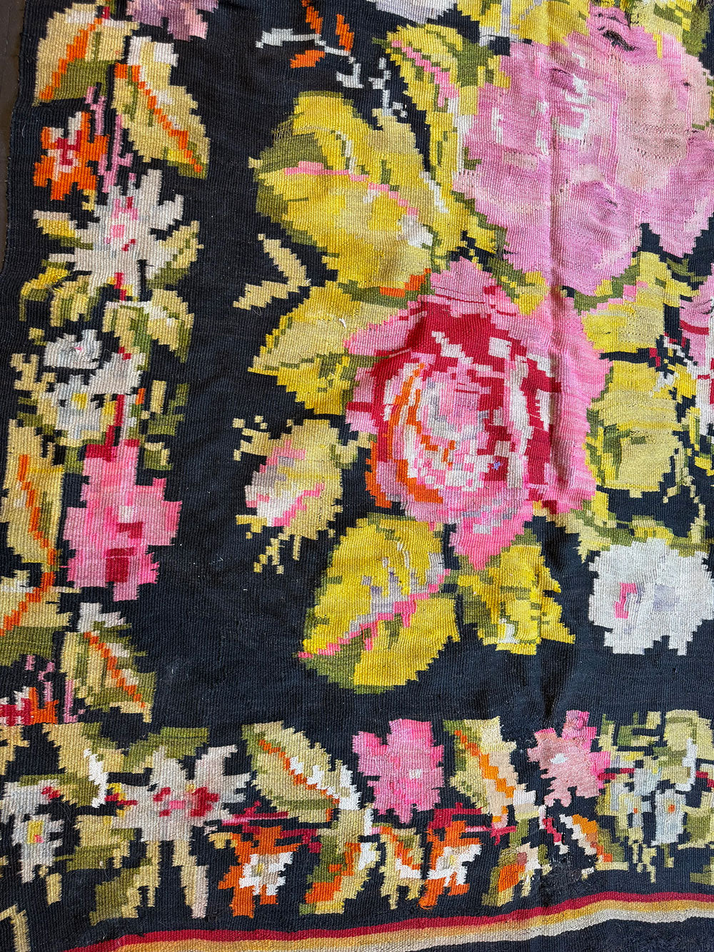 Gallery Size Signed & Dated Moldevian Bess Arabian F lat Weave Rug Circa 1930