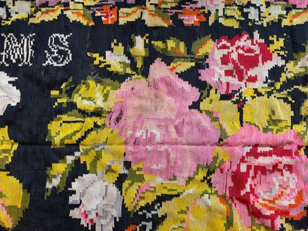 Gallery Size Signed & Dated Moldevian Bess Arabian F lat Weave Rug Circa 1930