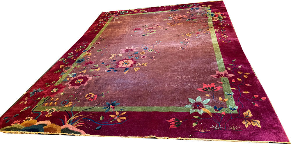 An Antique Art Deco Chinese Rug Majenta /Purple