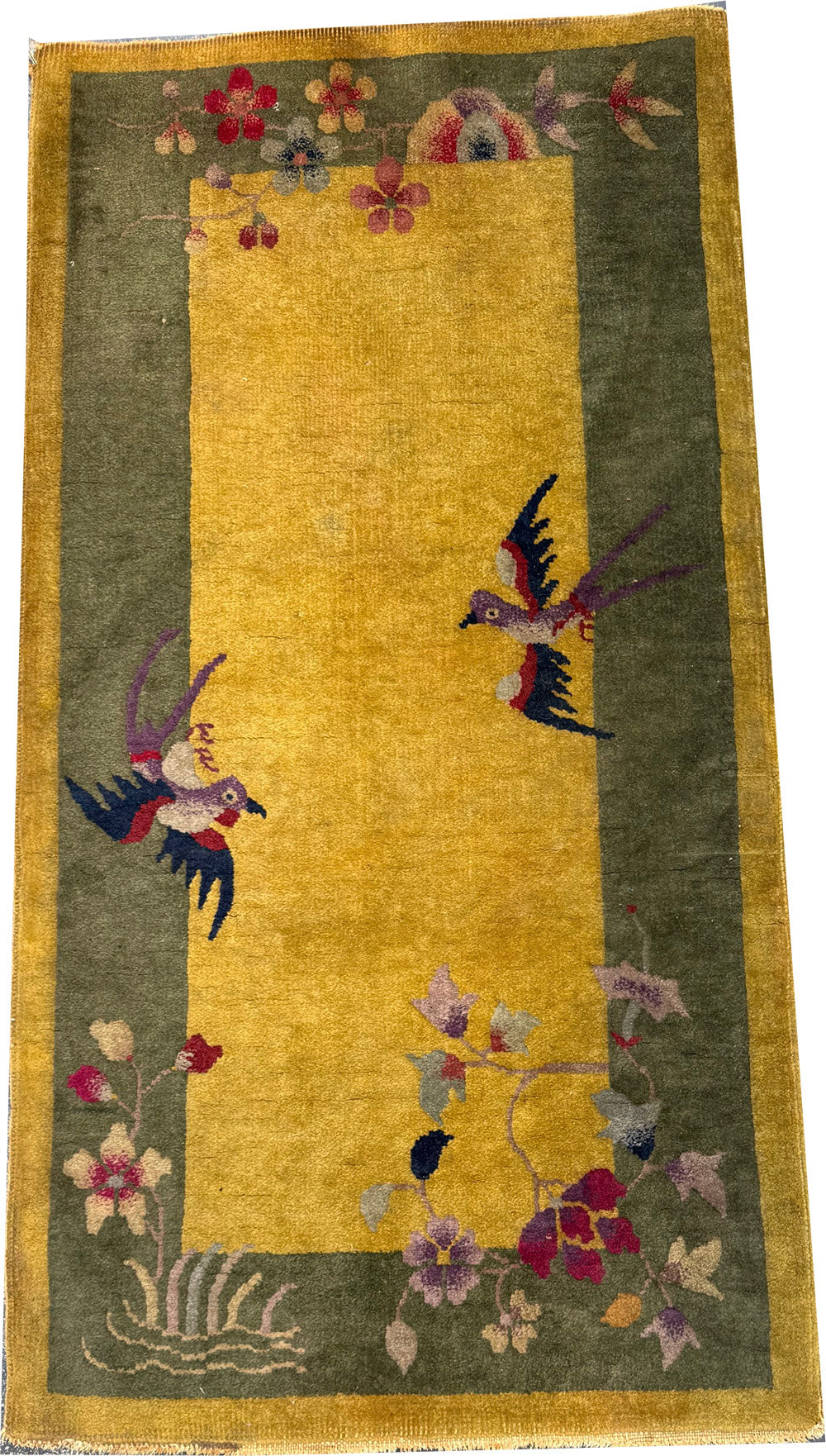 A Fabulous Antique 2' x 4' Ar Deco Chinese Rug