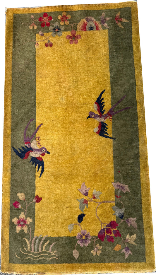 A Fabulous Antique 2' x 4' Ar Deco Chinese Rug
