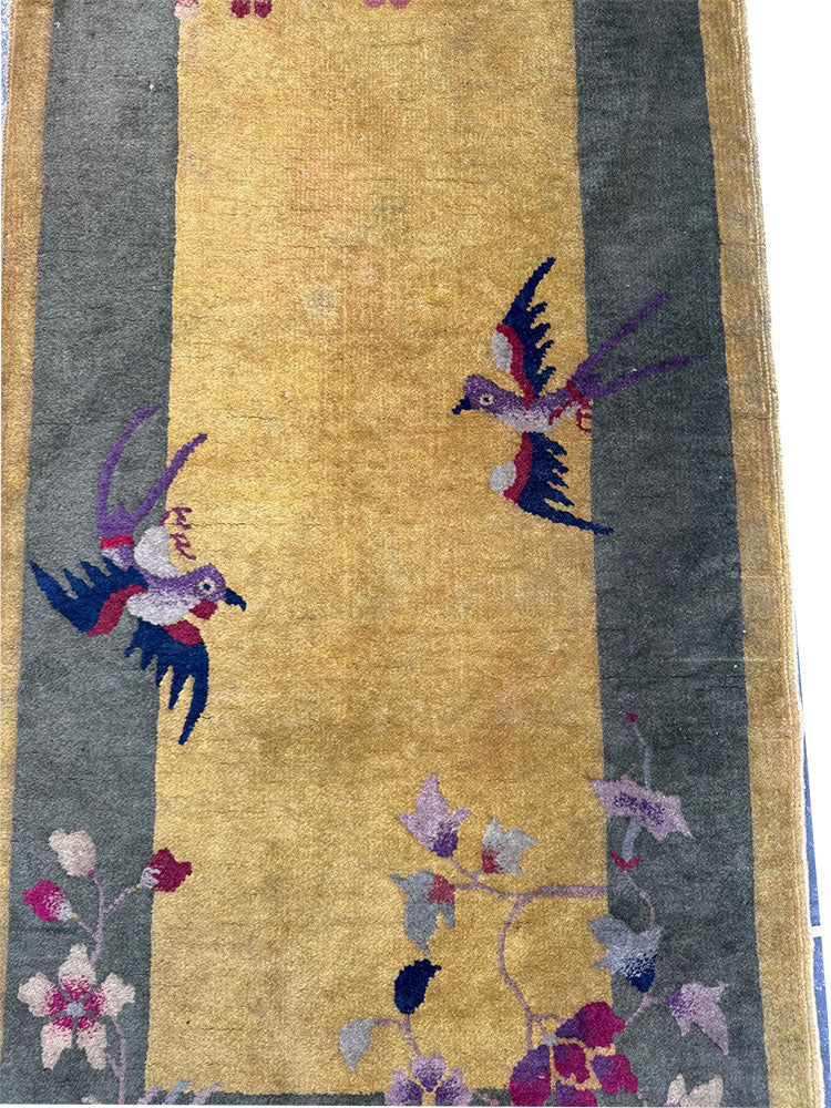 A Fabulous Antique 2' x 4' Ar Deco Chinese Rug