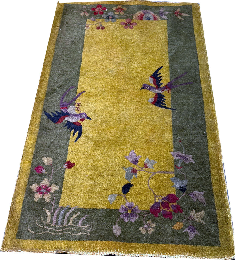 A Fabulous Antique 2' x 4' Ar Deco Chinese Rug