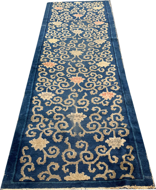 An Antique Unusual Rare Art Deco Chinese Peking Hallway Runner Rug