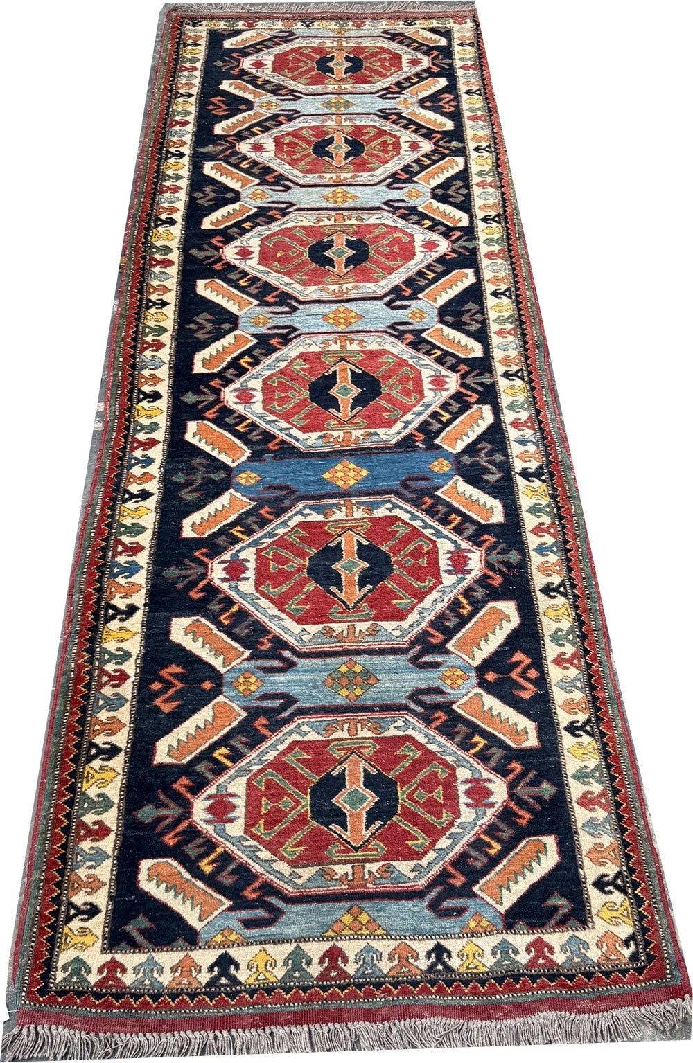 A Gorgeous Vintage Caucasian Seykhor Design Runner Rug