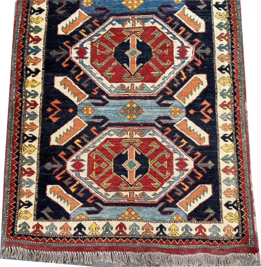 A Gorgeous Vintage Caucasian Seykhor Design Runner Rug