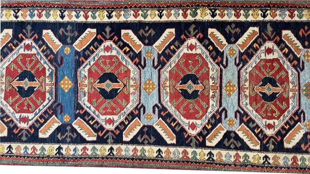 A Gorgeous Vintage Caucasian Seykhor Design Runner Rug