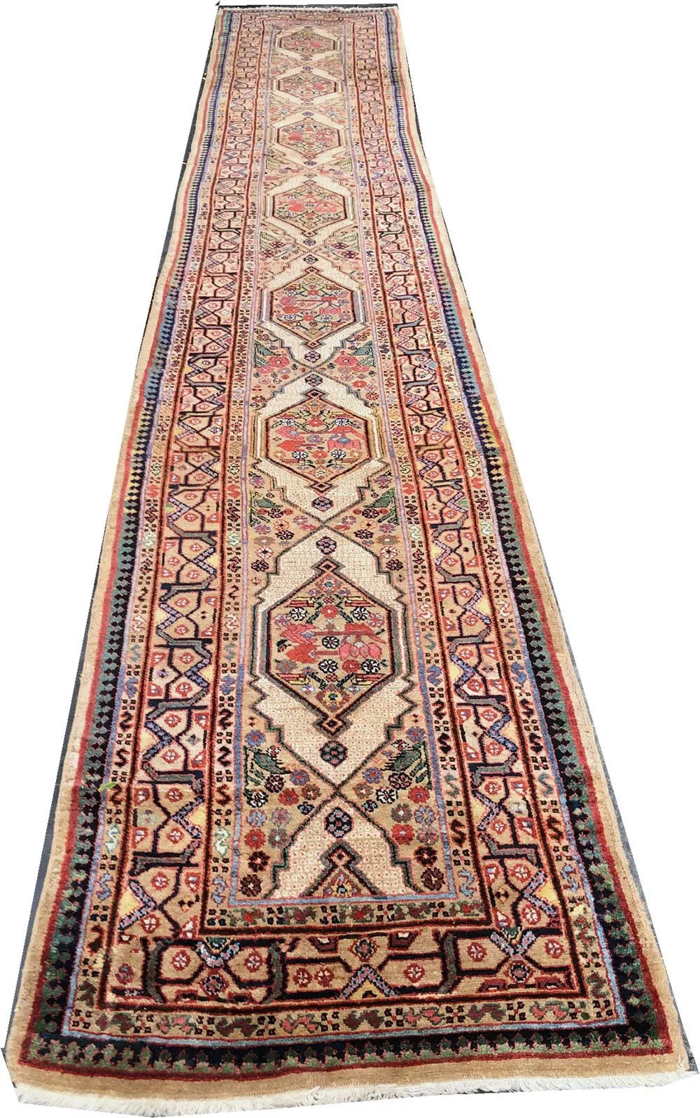 A Stunning Decorative 19' Long Bibikabad Camel Hair Runner Rug