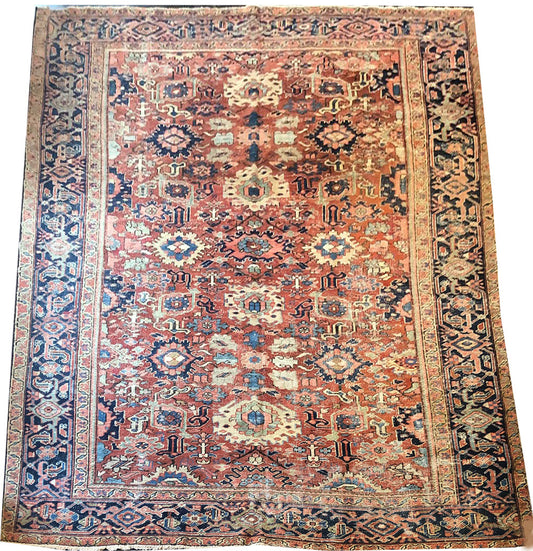 A Stunning Antique All Over Design Worn Out Persian Heriz Rug