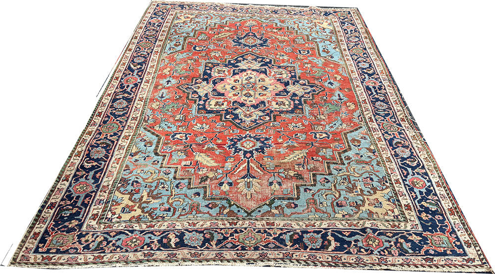 Antique 6'-6" x 9'-6" Worn Out Heriz Rug Circa 1900