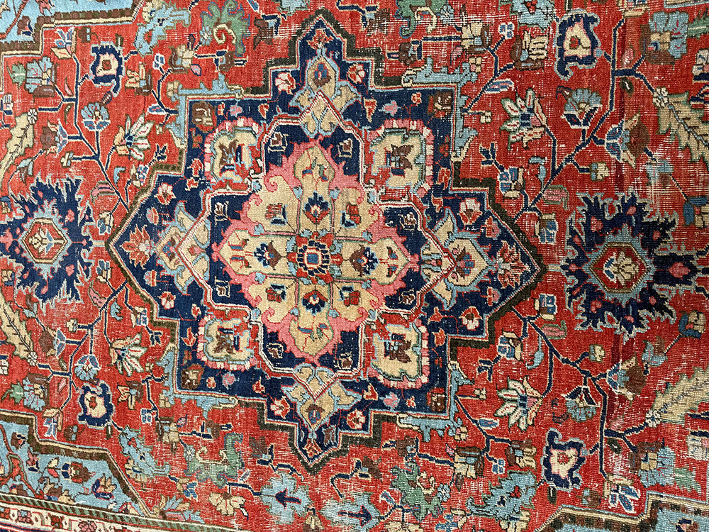Antique 6'-6" x 9'-6" Worn Out Heriz Rug Circa 1900