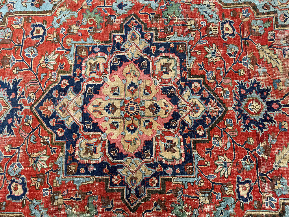 Antique 6'-6" x 9'-6" Worn Out Heriz Rug Circa 1900