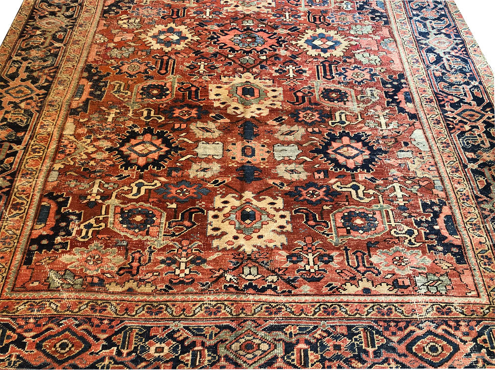 A Stunning Antique All Over Design Worn Out Persian Heriz Rug