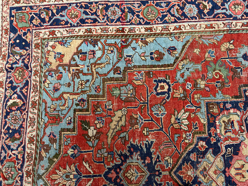 Antique 6'-6" x 9'-6" Worn Out Heriz Rug Circa 1900