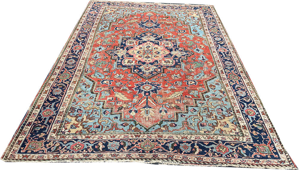 Antique 6'-6" x 9'-6" Worn Out Heriz Rug Circa 1900