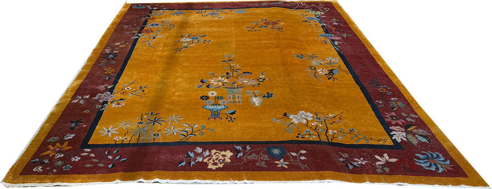 A Stunning Antique Gold Ground Chinese Art Deco Rug Circa 1920