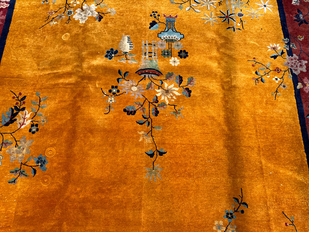 A Stunning Antique Gold Ground Chinese Art Deco Rug Circa 1920