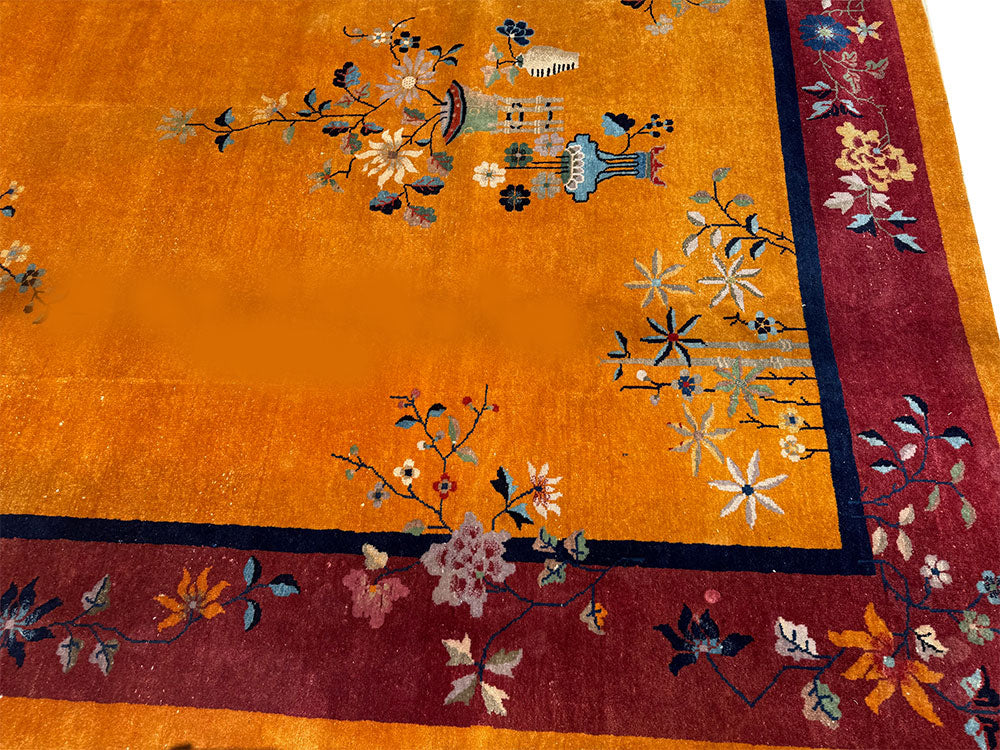 A Stunning Antique Gold Ground Chinese Art Deco Rug Circa 1920