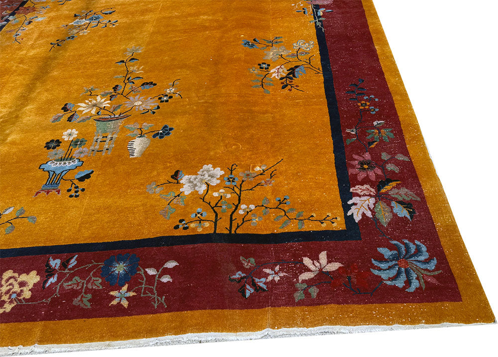 A Stunning Antique Gold Ground Chinese Art Deco Rug Circa 1920