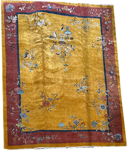 A Stunning Antique Gold Ground Chinese Art Deco Rug Circa 1920