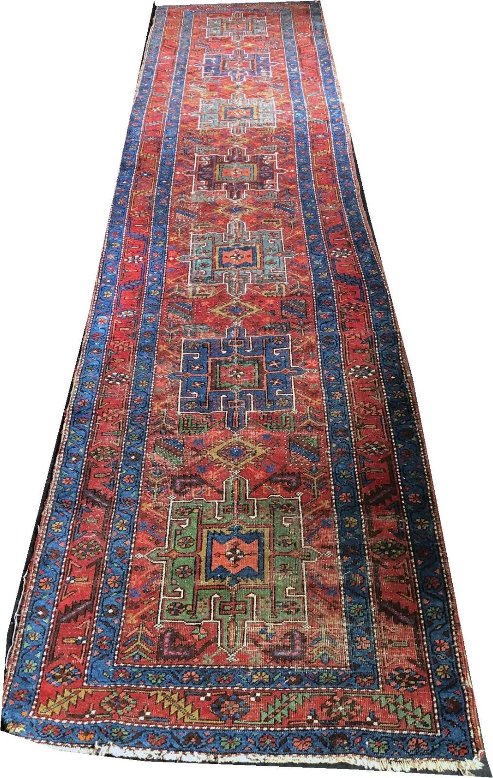 An Antique 14' Long Genuine Heroz Hallway Runner Rug